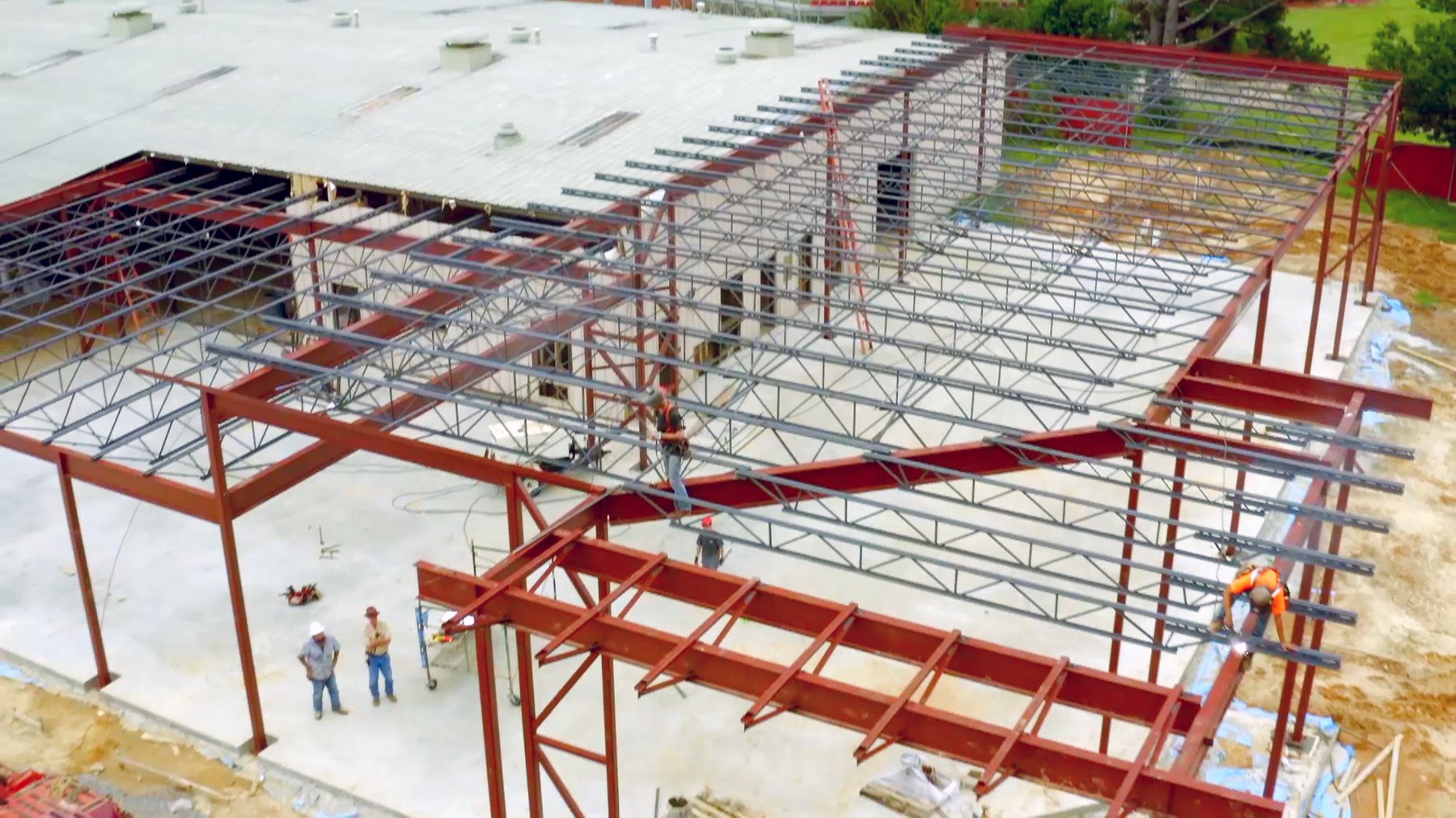 Aerial view of a construction site for corporate video