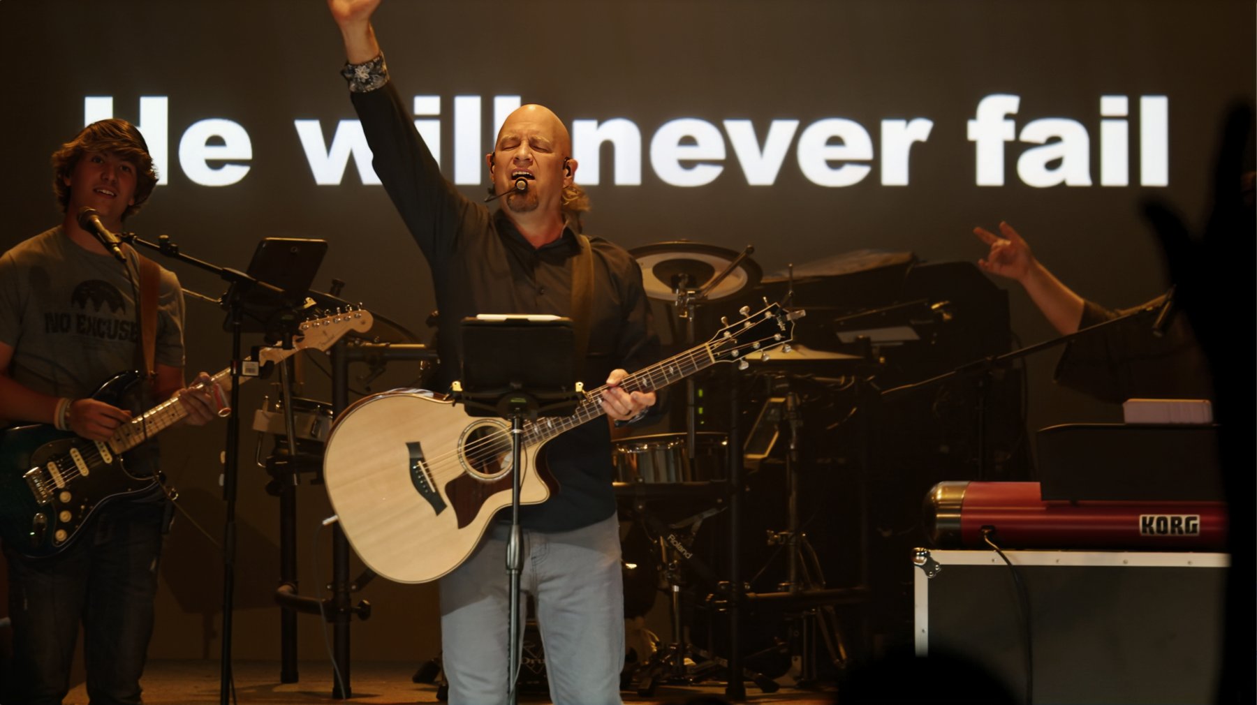 Audio and video booth during a live worship set